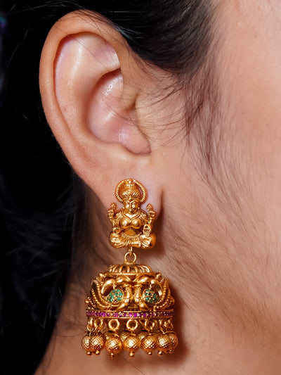 Traditional Jhumkas | Lakshmi Peacock Jhumkas | Temple Jhumkas | South India Lakshmi Earrings | Traditional Earrings