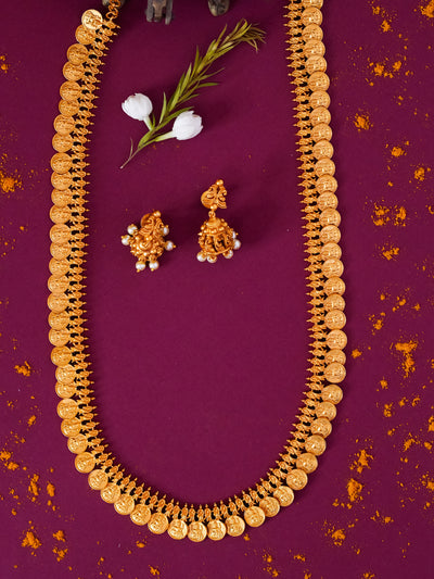 Antique lakshmi long kasu neckset with peacock jhumkas