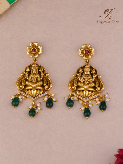 Earrings Detail of Ishani Lakshmi pendant set in gold finish, Imperial Tara.
