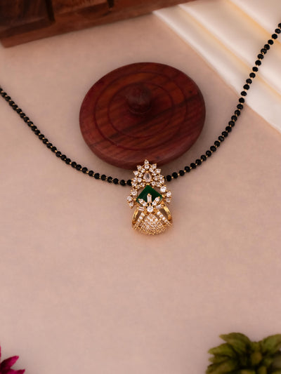Designer Jeia AD Mangalsutra with high-quality stones, gold-plated brass, and a modern style.
