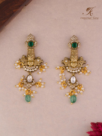Details of Balaji earrings in kasha pendant set in danglers.