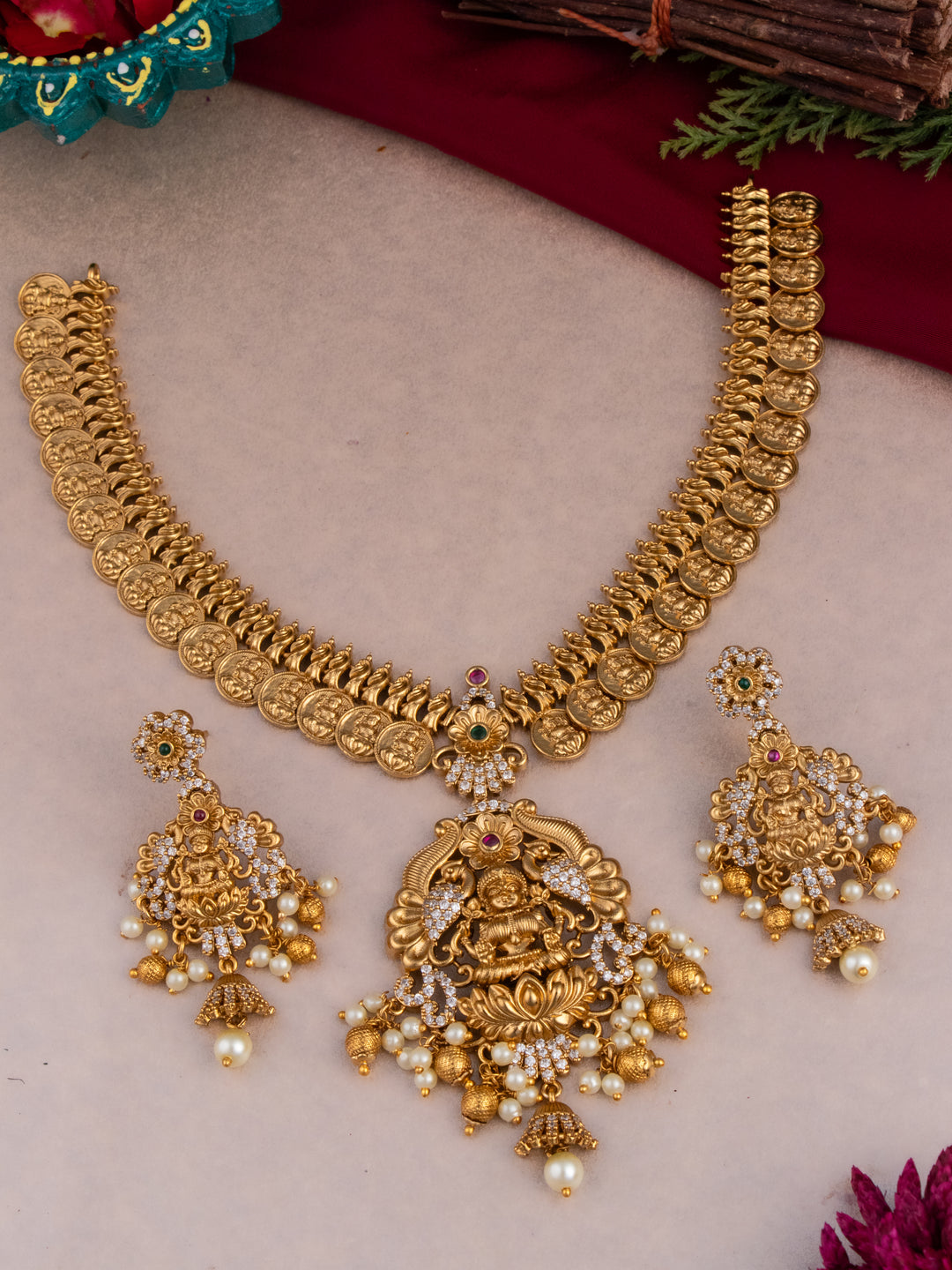 Imperial Tara: Lakshmi Kasu Necklace with White Stones