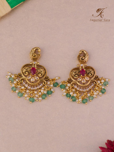 Chandbali earrings detail  of Netra pendant set in gold finish - Imperial Tara