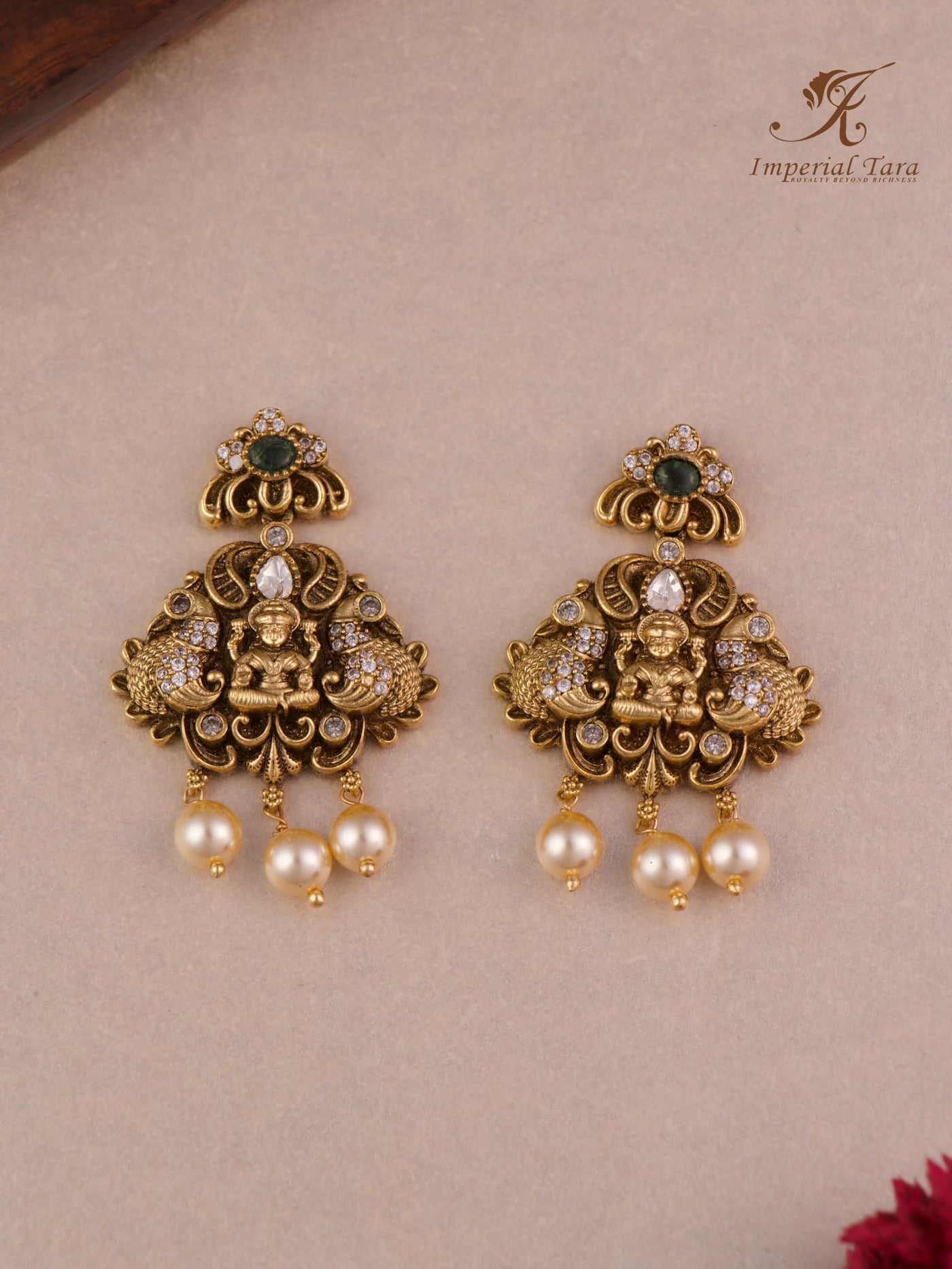 Antique Chandbali Earrings detail of beautiful antique finish Imperial Tara Sachi Pendant set