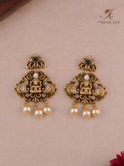 Antique Chandbali Earrings detail of beautiful antique finish Imperial Tara Sachi Pendant set