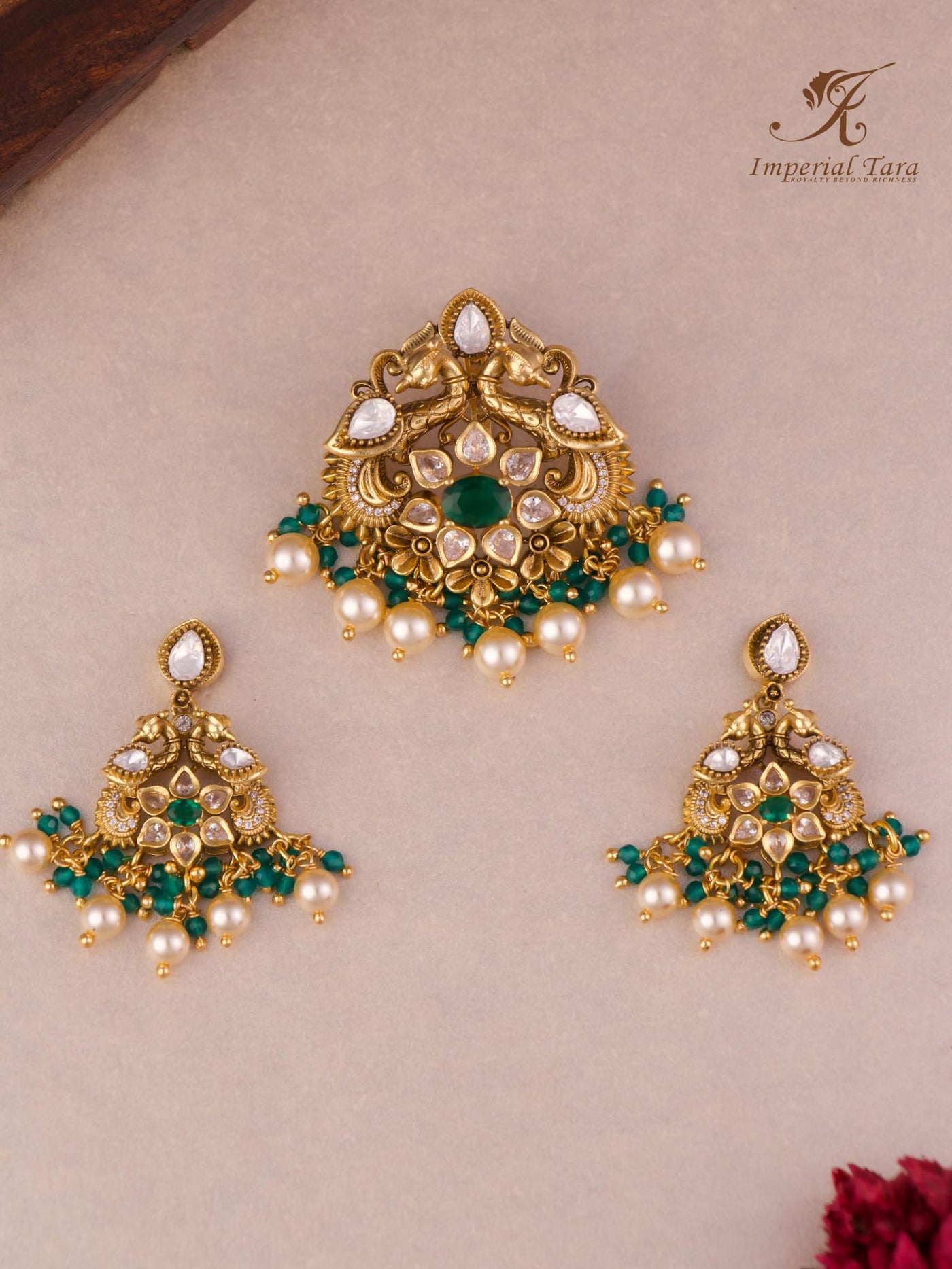 Peacock design antique non idol pendant set with earrings