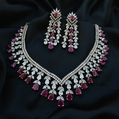Bridal american diamond ruby necklace