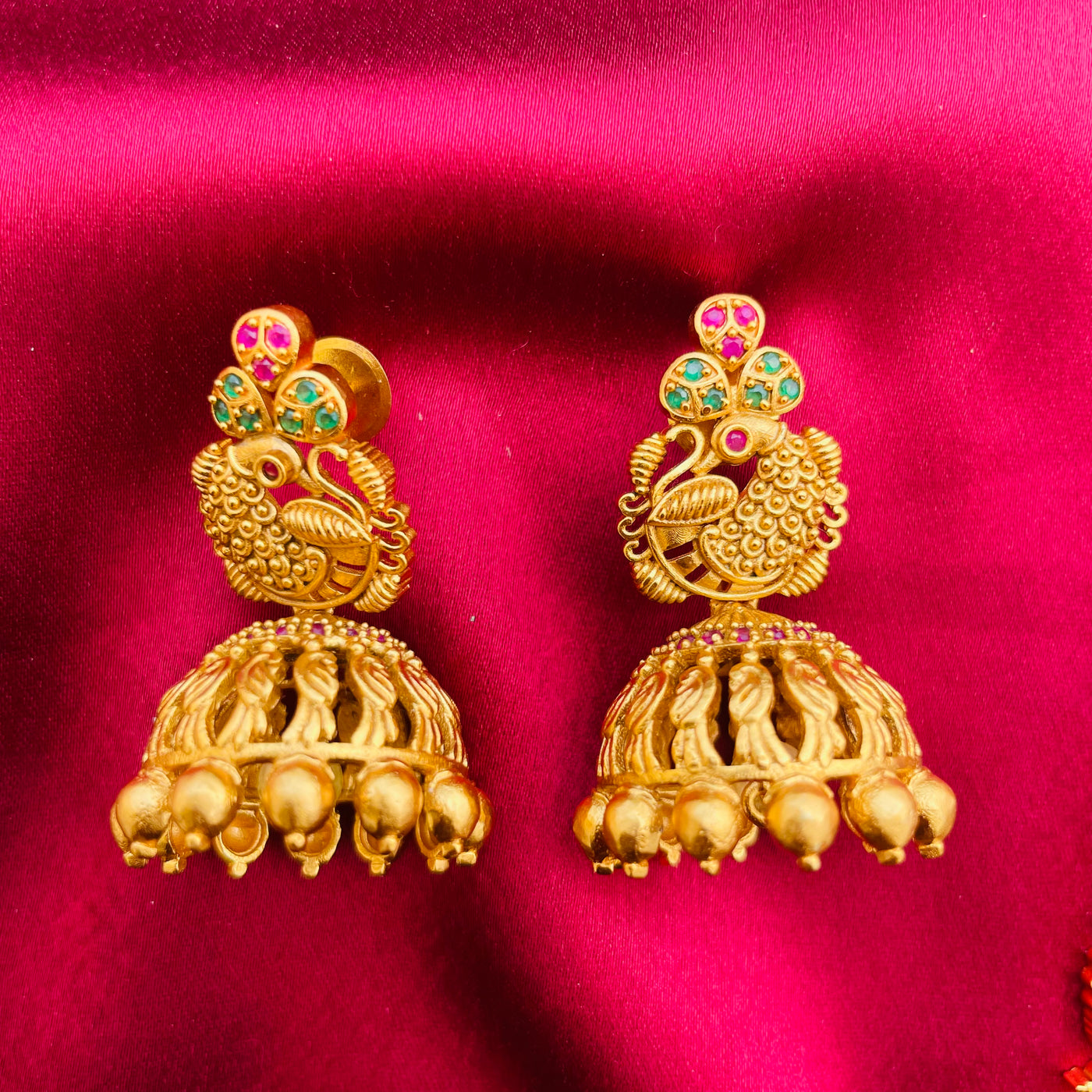 temple jewellery Peacock jhumkas
