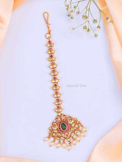 Gold Polish Maang Tikka | AD Stone Studded Maang Tikka | Traditional  Floral Maang Tikka | Pearl Maang Tikka Online | Simple Papidi Billa | Small Size Nethi Chutti | South Indian Wedding Jewellery.