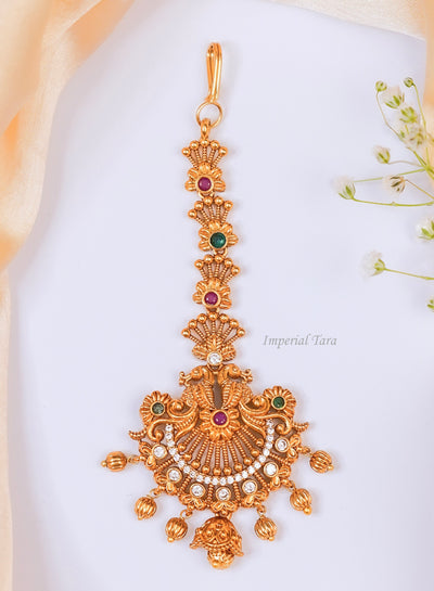  Gold Alike Maang Tikka | Traditional Temple Maang Tikka | CZ Maang Tikka | Peacock Design Maang Tikka | Bridal Maang Tikka | Wedding Jewellery | Temple Jewellery Online Shopping