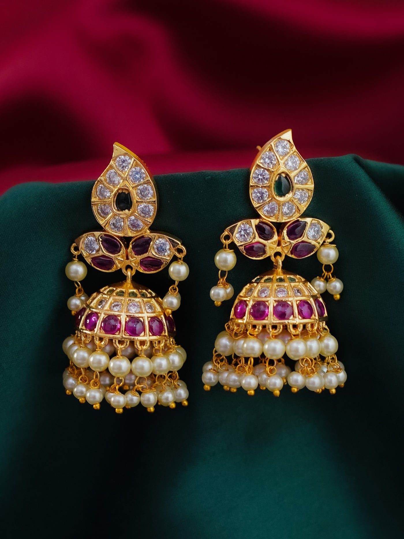 CZ Jhumkas | Mango Design Guttapusalu Jhumkas | Temple Earrings Online | South India Wedding Jewellery | Guttapusalu Mango Jhumka Earrings