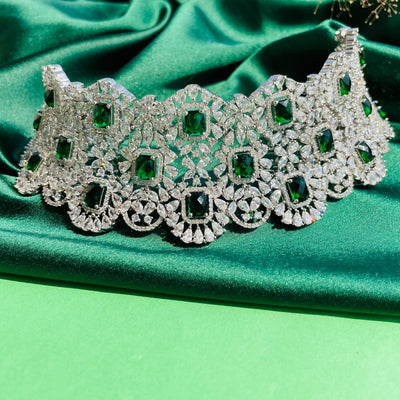 Tara Silver Plated Emerald Bridal Choker