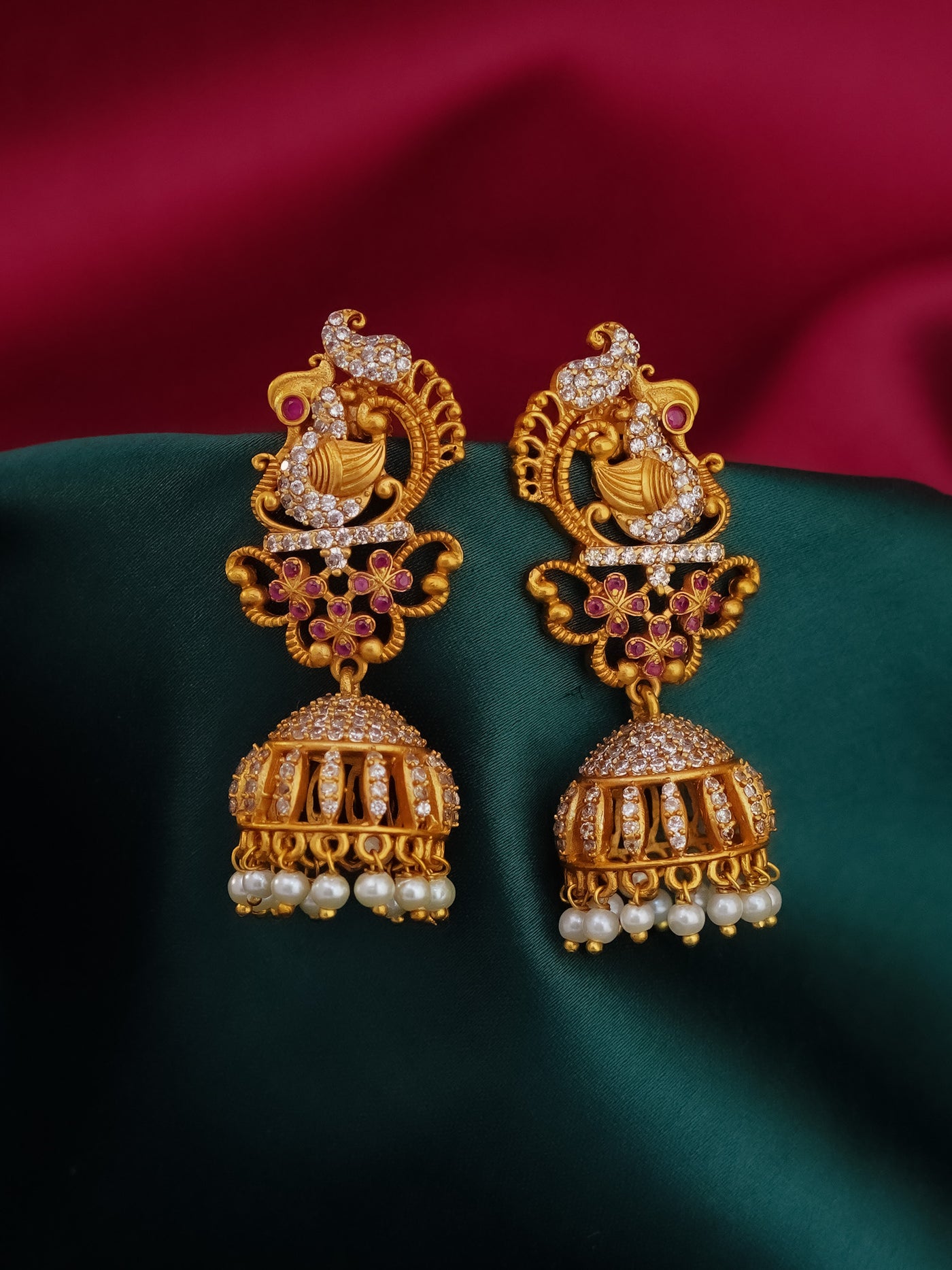 Cz matte peacock jhumkas 