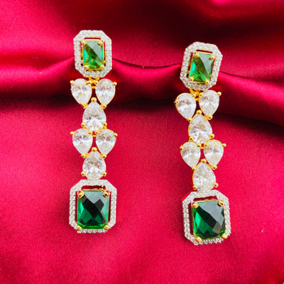 American Diamond  Gold Plated Emerald Earrings Pair