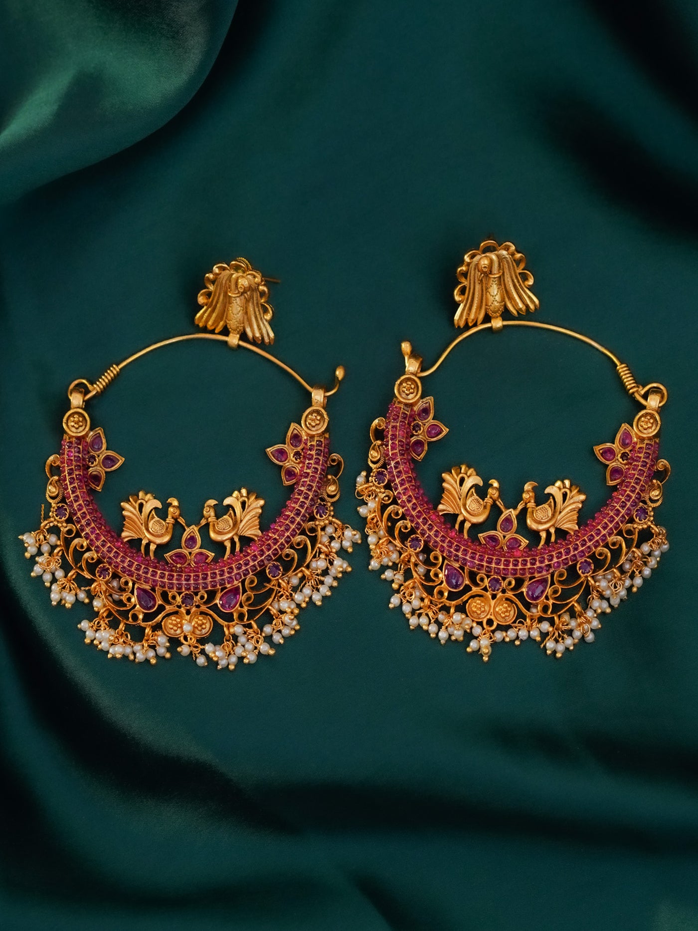 Real Kemp Chandbali Earrings | Peacock Chandbali | Temple Chandbali Earrings | KempEarrings | Trendy South Indian Temple Jewellery  