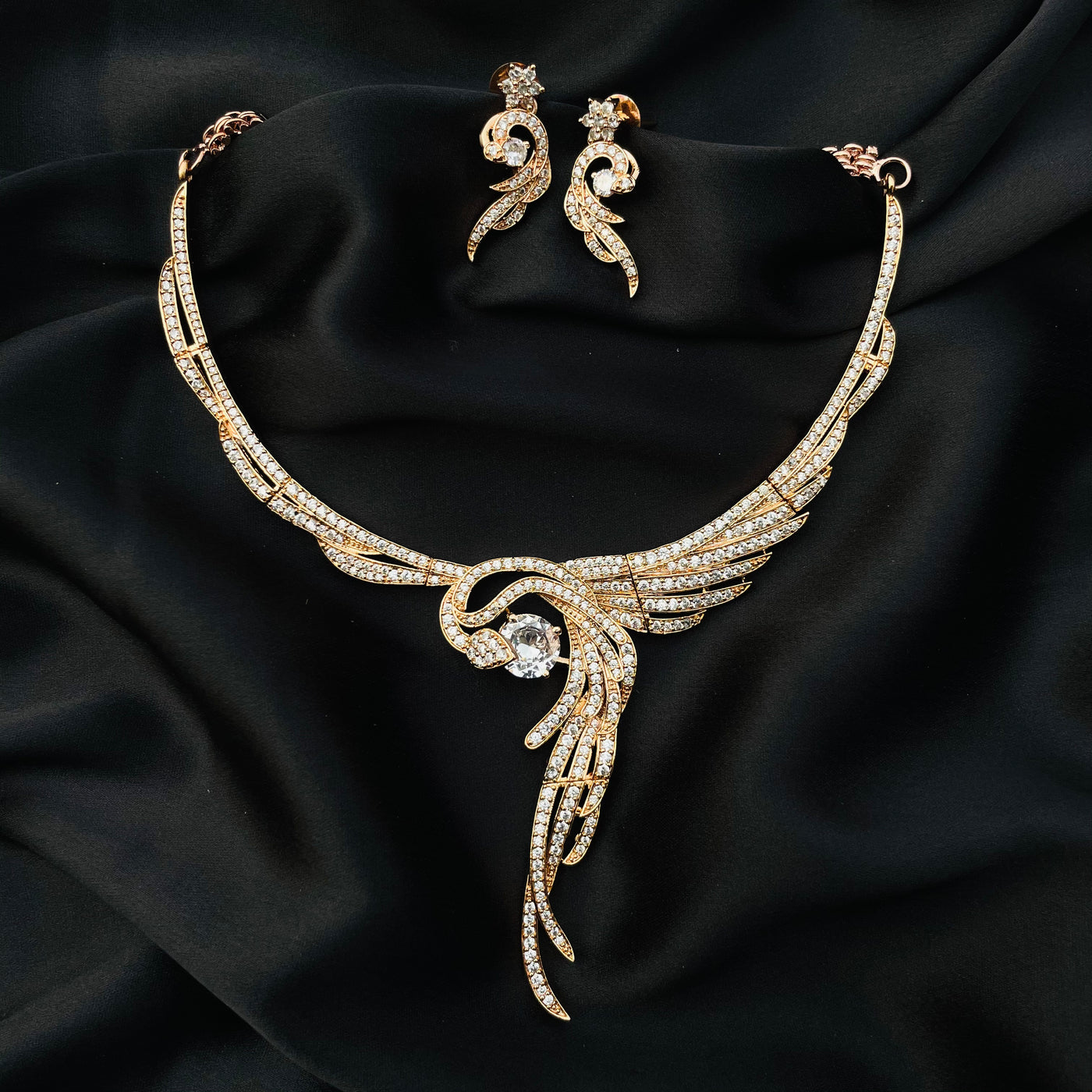 Unique  rose gold american diamond  necklace set