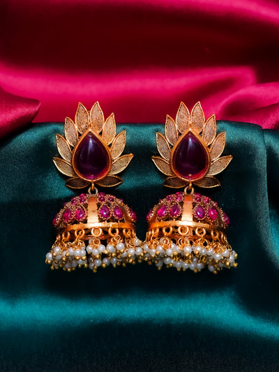 Unique lotus designs jhumkas with cluster of pearls 