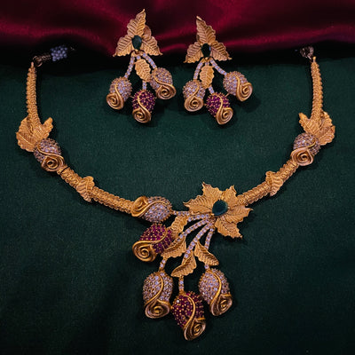 3D flower bud designed temple necklace set