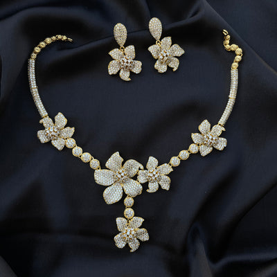 Party wear american diamond  flower necklace