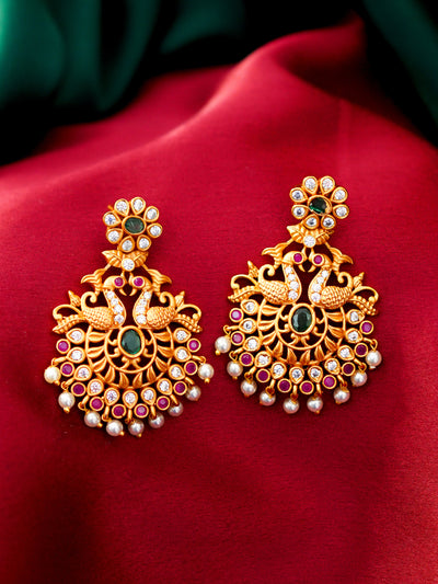 Peacock chandbalis wiyh pearl dangles, Temple Earrings, peacock earrings