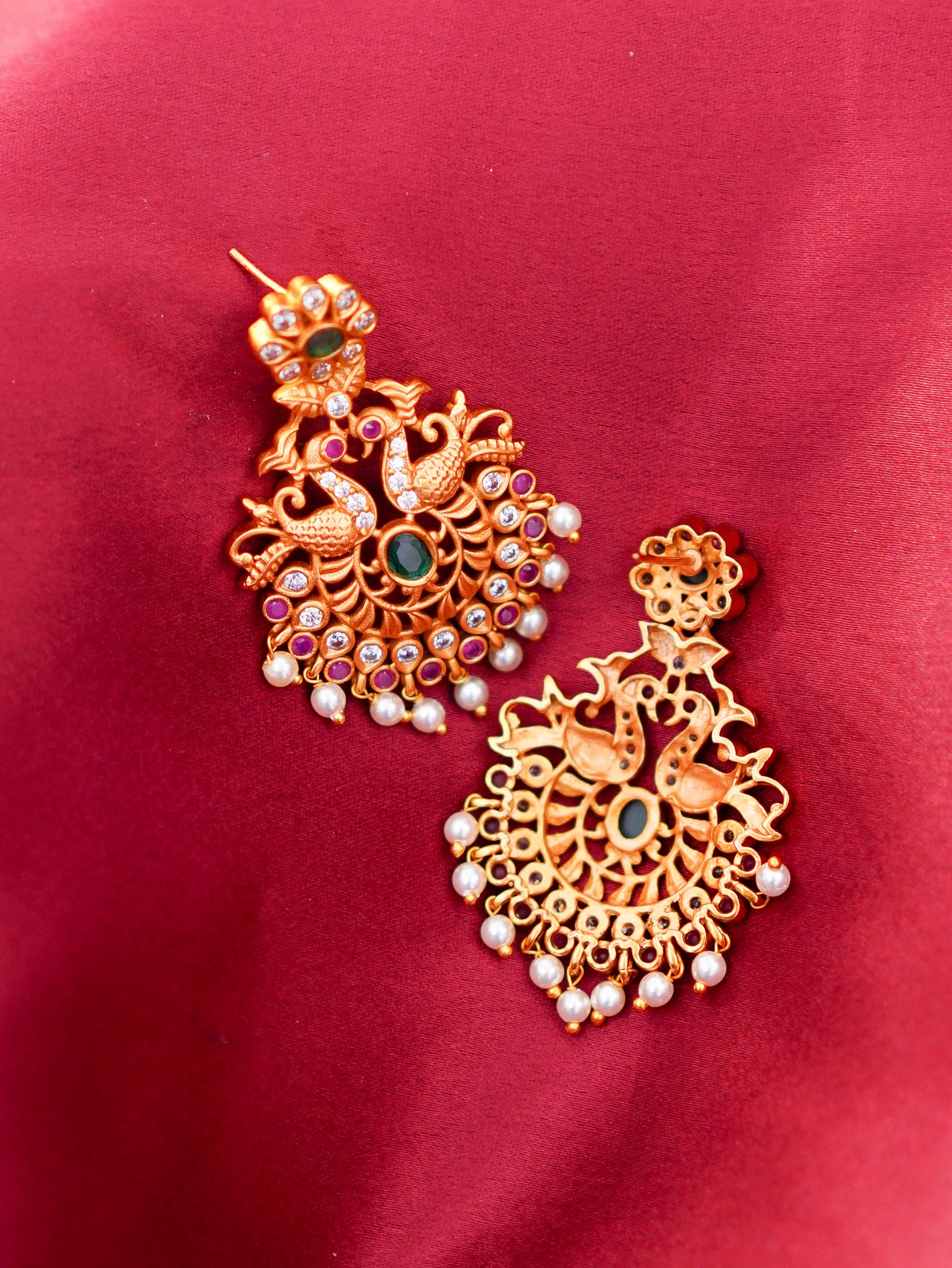 Peacock chandbalis wiyh pearl dangles, Temple Earrings, peacock earrings