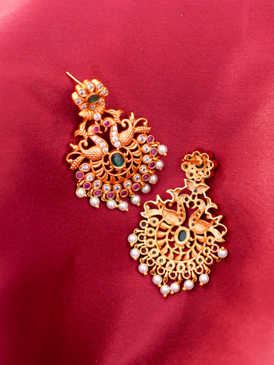Peacock chandbalis wiyh pearl dangles, Temple Earrings, peacock earrings