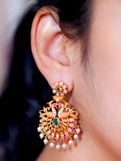 Peacock chandbalis wiyh pearl dangles, Temple Earrings, peacock earrings