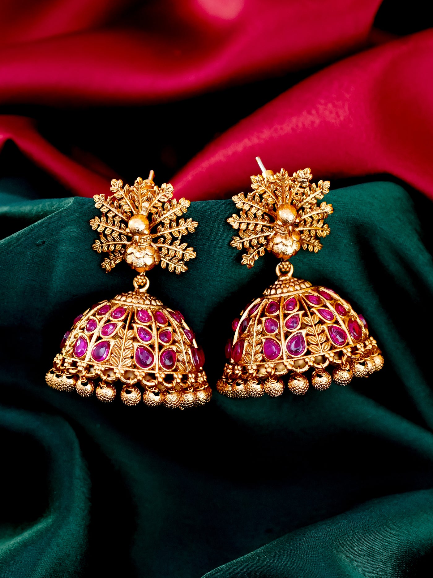 Peacock Jhumkas | Real Kemp Jhumkas | Temple Jhumkas | Ruby Jhumkas | Ethnic Jhumkas 