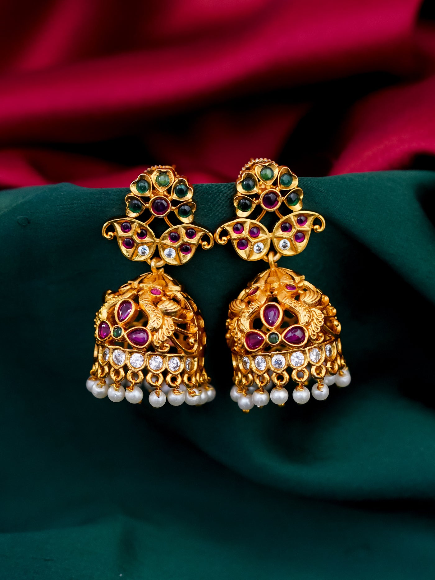 real kemp Temple Flower Jhumkas,Ad Jhumkas