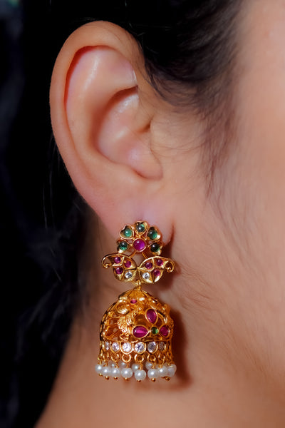 real kemp Temple Flower Jhumkas,Ad Jhumkas