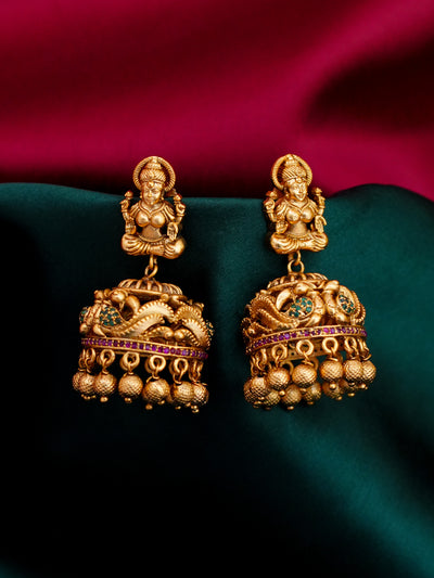 Traditional Jhumkas | Lakshmi Peacock Jhumkas | Temple Jhumkas | South India Lakshmi Earrings | Traditional Earrings