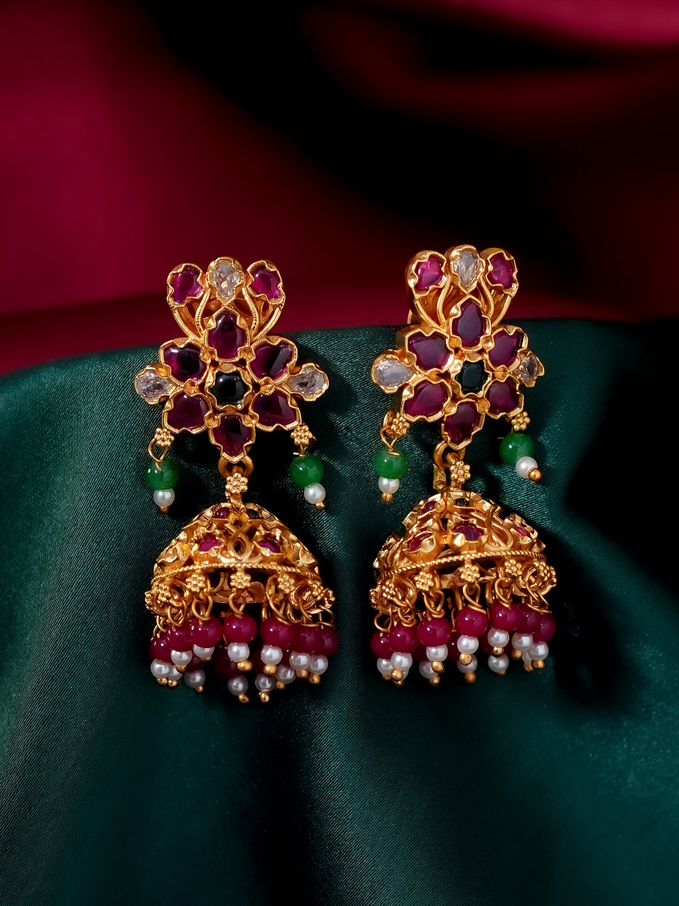  Real Kemp Jhumkas | Traditional Flower Earrings | South Indian Jewellery | Simple Temple Flower Jhumkis 