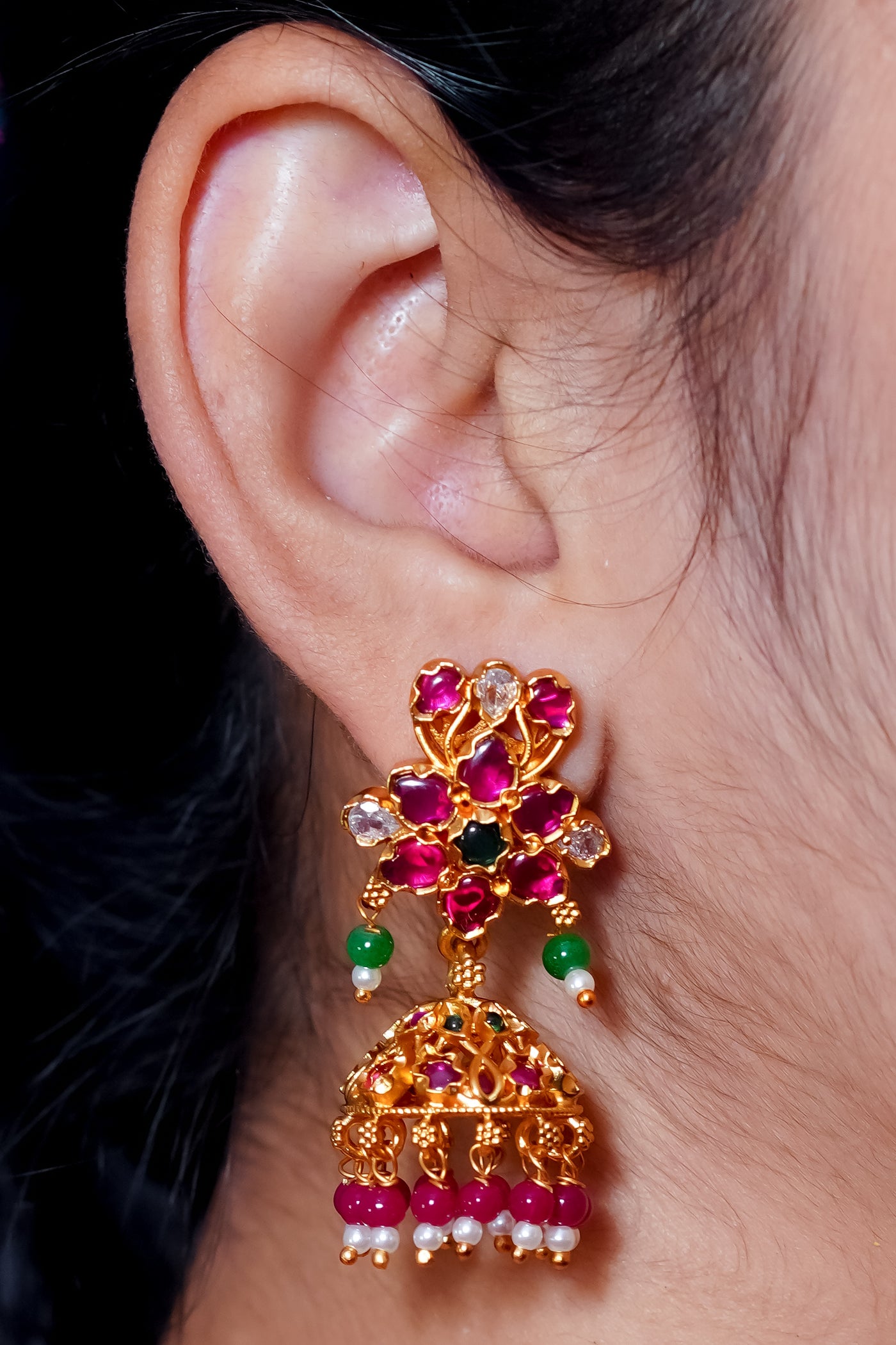  Real Kemp Jhumkas | Traditional Flower Earrings | South Indian Jewellery | Simple Temple Flower Jhumkis 