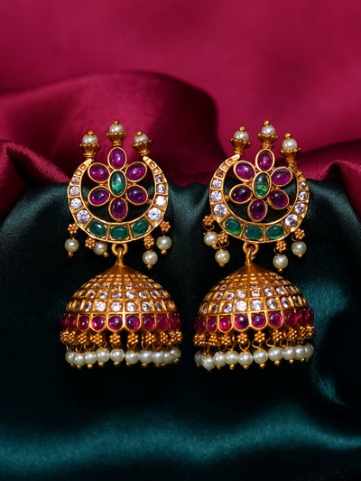 Temple jhumkas,real kemp jhumkas,pearl jhumkas,temple earrings