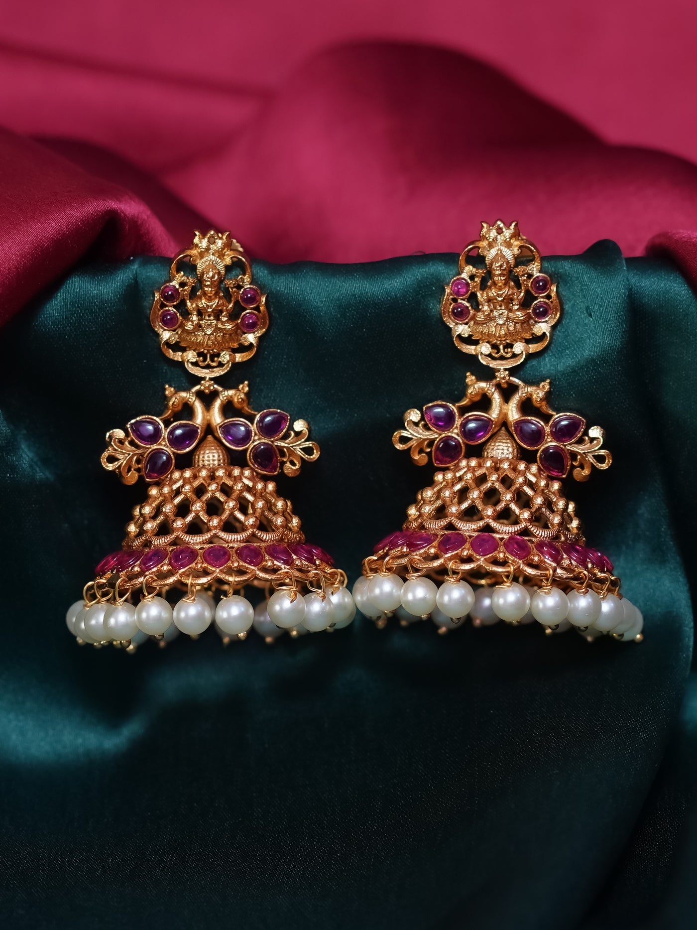 Heavy Lakshmi jhumkas,real kemp jhumkas,temlle jhumkas,temple earrings 