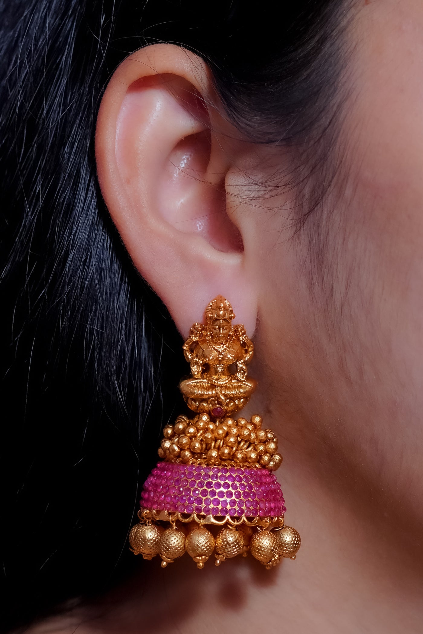 Antique Lakshmi Jhumkas | Heavy Lakshmi Jhumkas |Temple Jhumkas Earrings Online | Bridal Jhumkas |Wedding Lakshmi Jhumkas | Real Kemp Lakshmi Jhumka Earrings