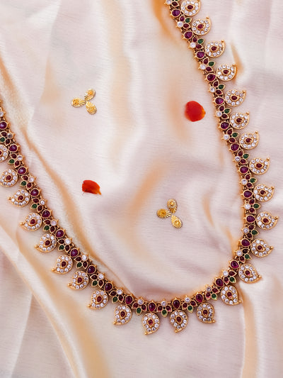 Details of real kemp mango long temple necklace set