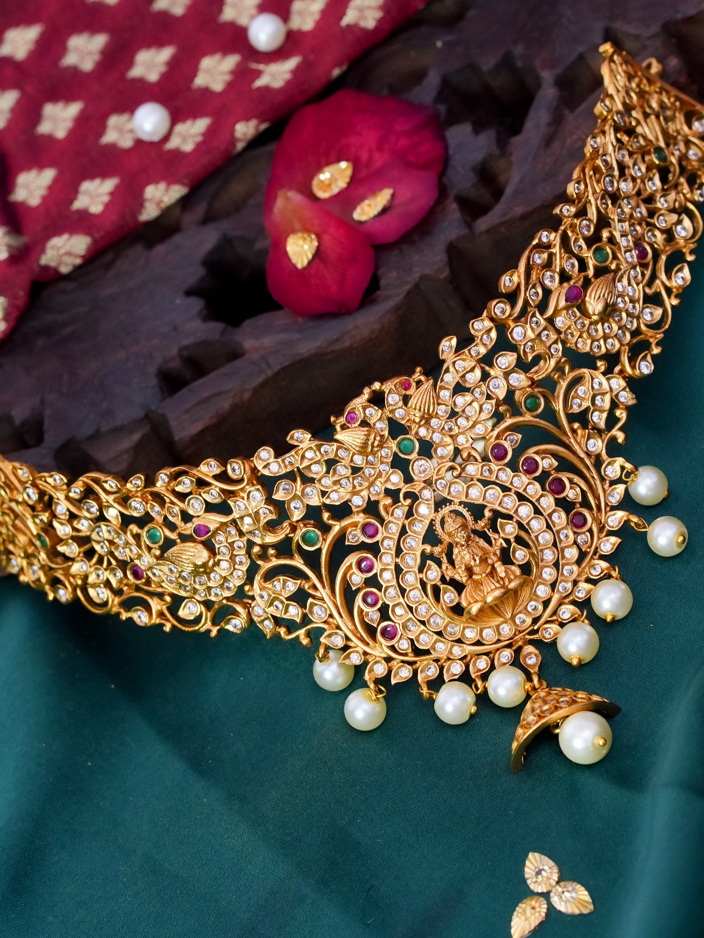 CZ Lakshmi choker with Pearl Hangings