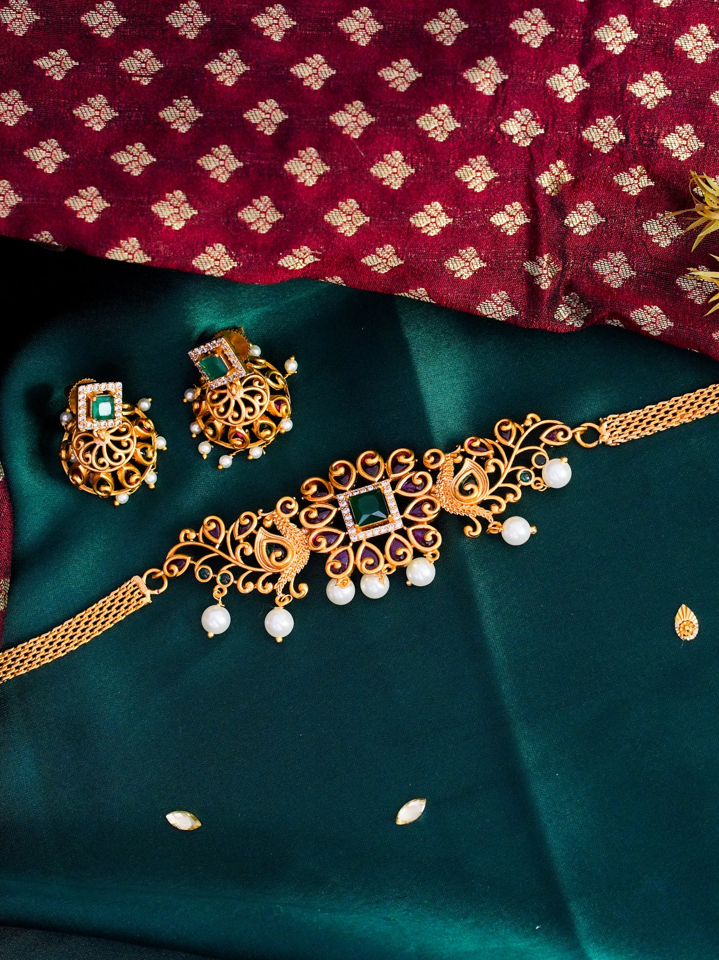 Real kemp choker, temple  choker, peacock choker , choker with jhumkas, gold look alike choker