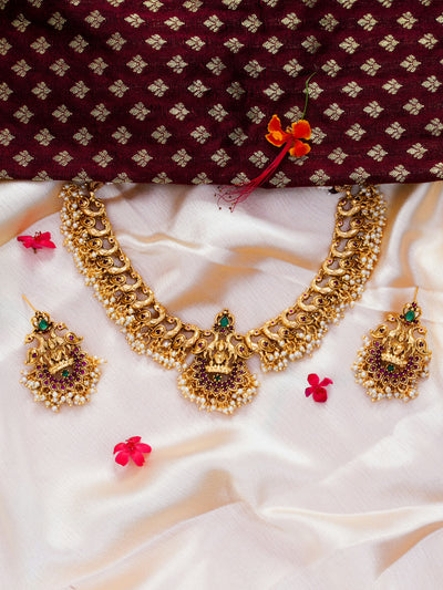 lakshmi pearl Necklace, bridal necklace, peacock necklace online,gold look alikenecklace