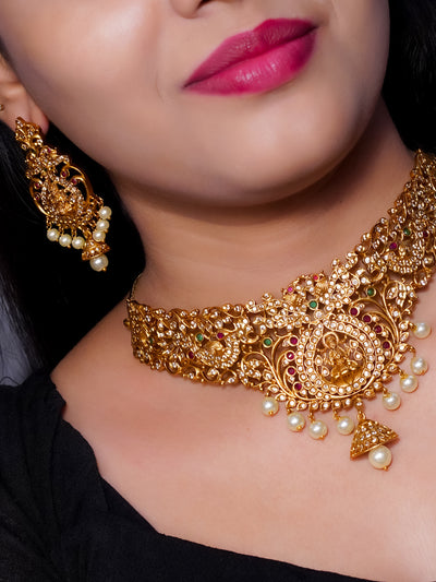 CZ Lakshmi choker with Pearl Hangings