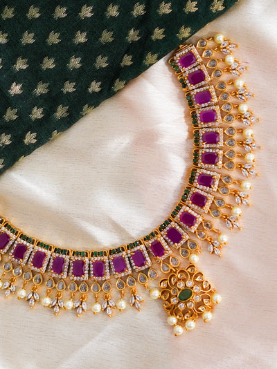 Details of ruby oral temple collar necklace set