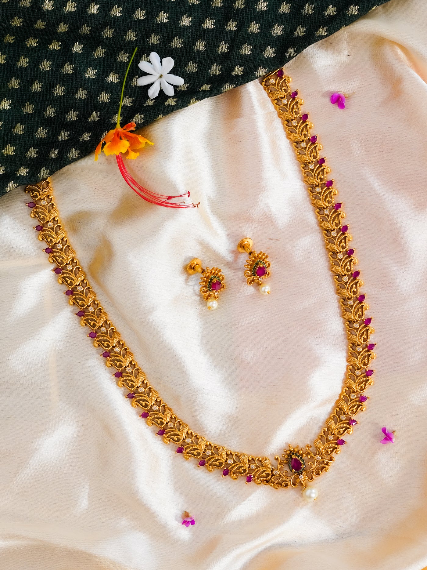 antique ruby short haram temple necklace set