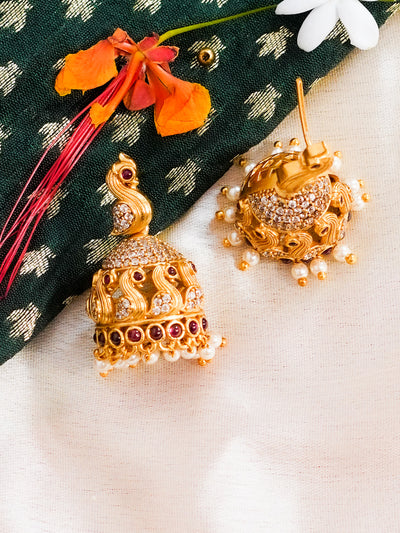 Swan jhumkas with pearl hangings