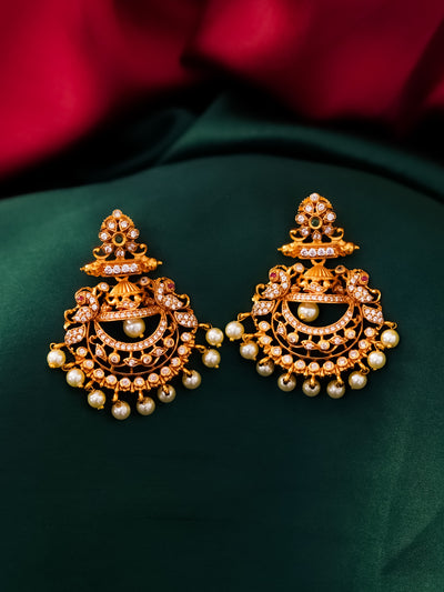 CZ Ruby chandbalis with pearl dangles