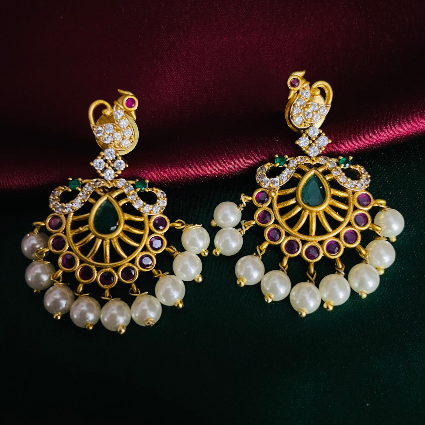 Peacock real kemp Chandbali earrings