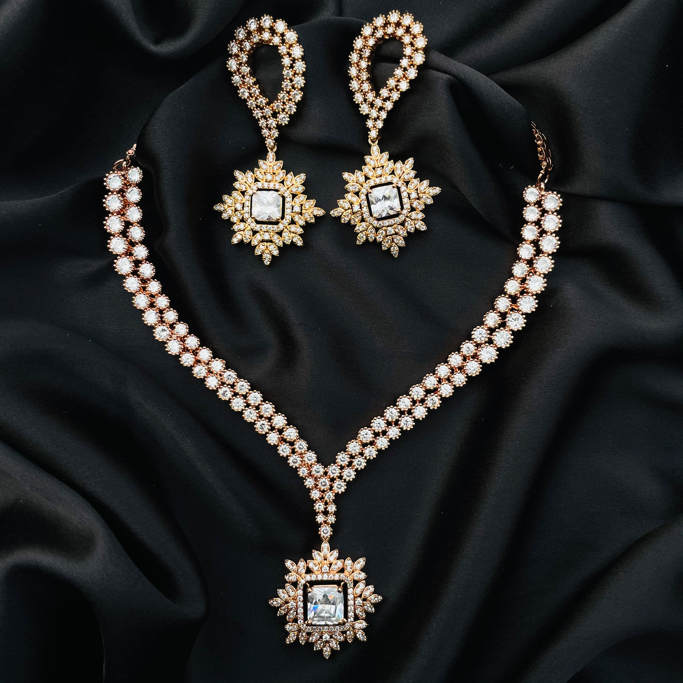 Statement american diamond rose gold necklace